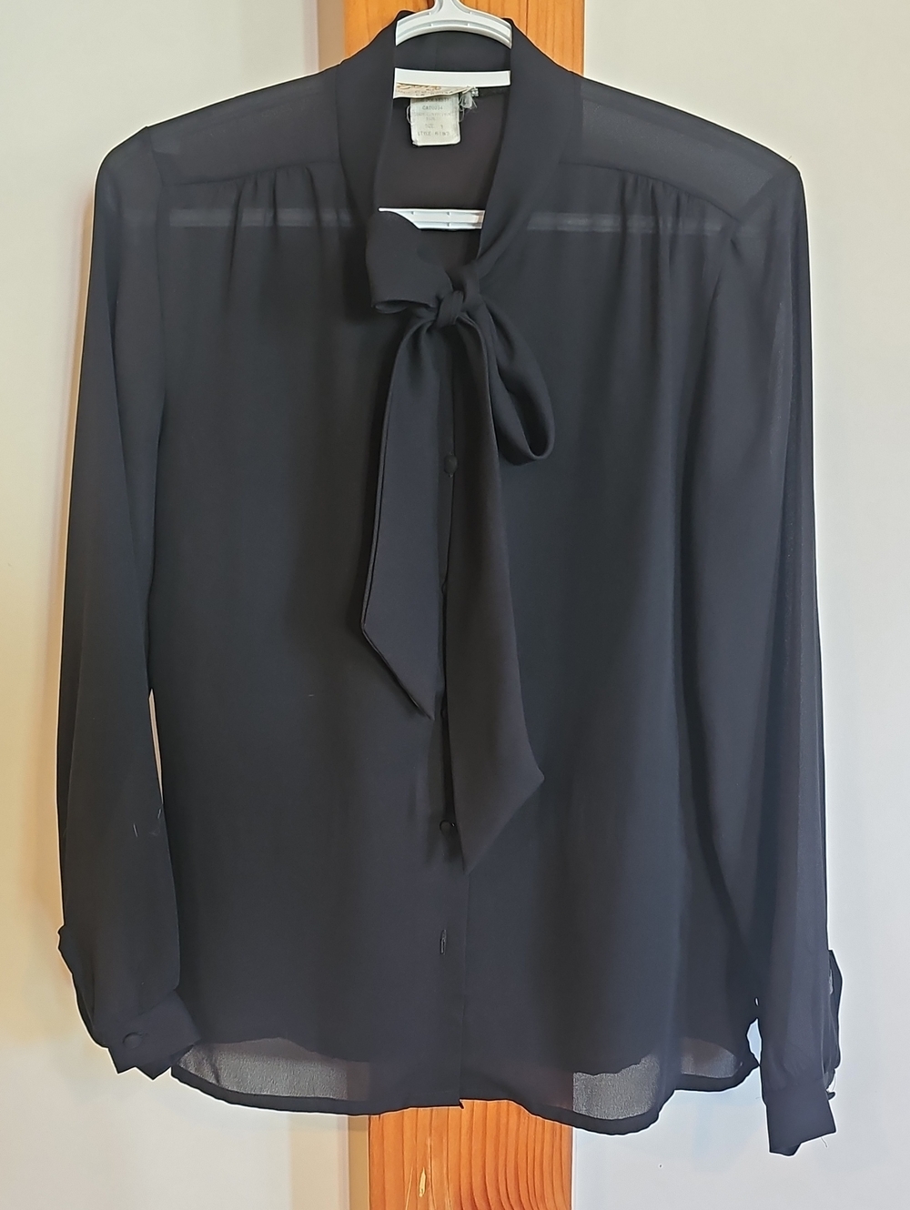 Vintage 80s Sheer Black Bow Blouse - Elite Canada
